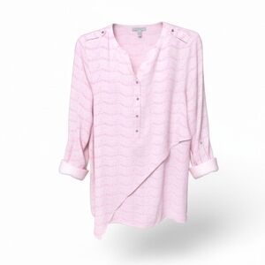 New Directions XL Pink Textured Roll Tab Sleeve Asymmetrical Hem Tunic Blouse